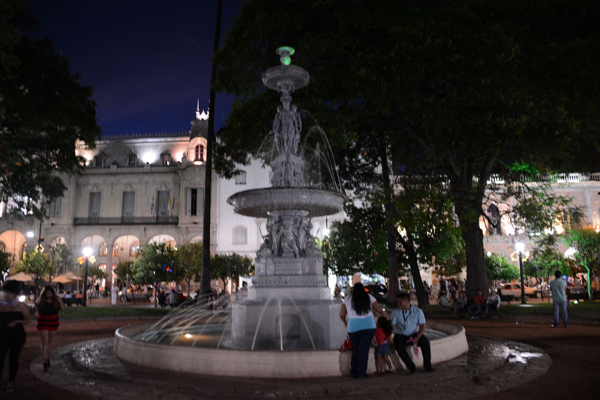 03-5 People Flock To The Salta Plaza 9 de Julio At Night Next To The Fountain